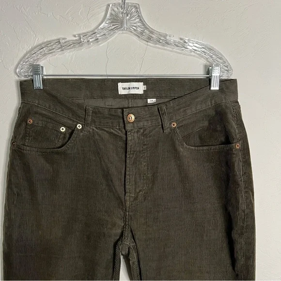 Taylor Stitch Slim All Day Bedford Corduroy Olive Green Straight Pants